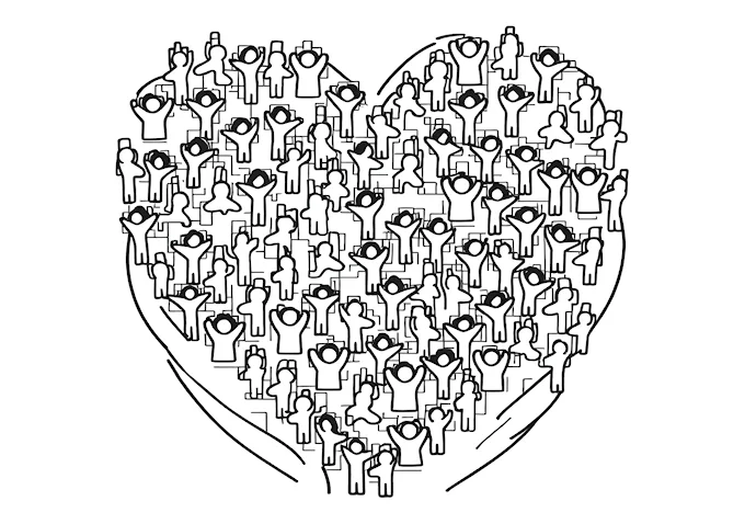 Heart formation of people in unity coloring page