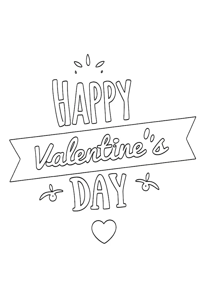 Happy Valentine&#039;s Day text drawing coloring page