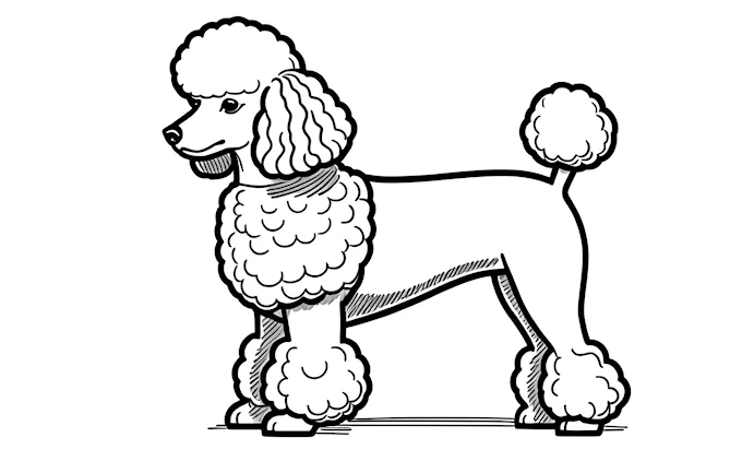 Poodle line drawing with detailed outline