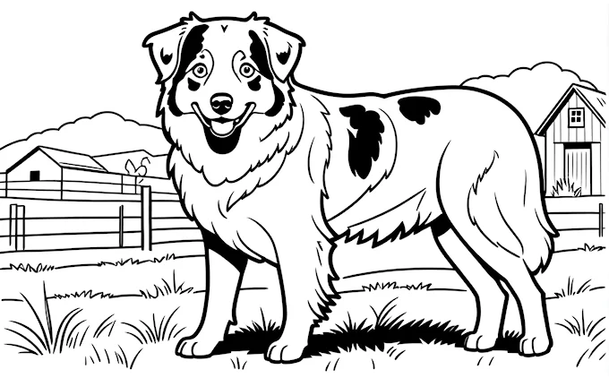 Dog near fence and barn