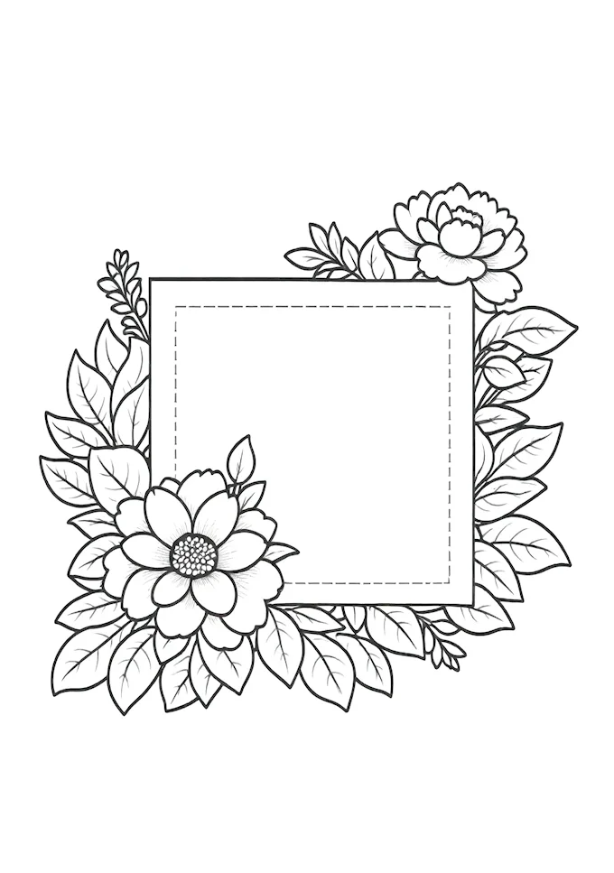 Ornate flower arrangement in monochrome coloring page