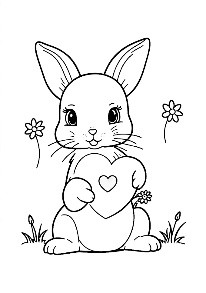 Adorable Bunny Holding Heart Object in Grass