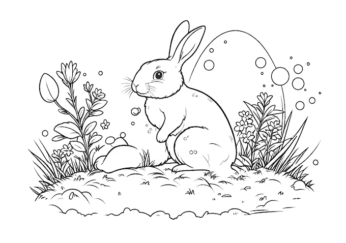 Adorable bunny in nature scene coloring page