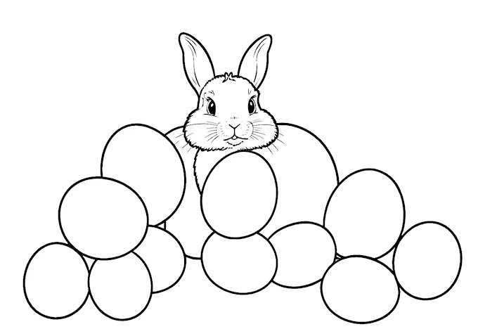 Black and white bunny with eggs art coloring page