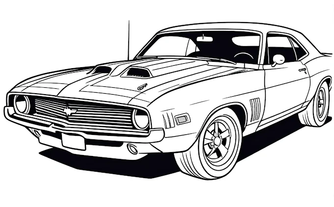 Muscle car with hood stripes facing viewer