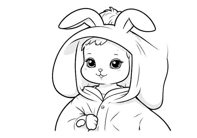 Baby in bunny costume with furry details coloring page