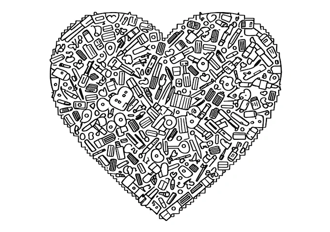 Heart of weapons in stained glass style coloring page