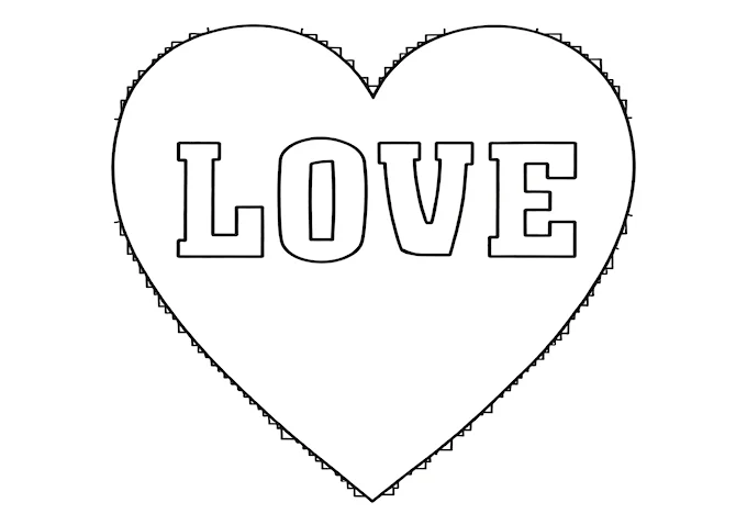 LOVE word heart shape coloring page