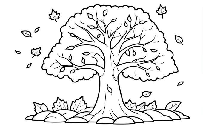 Outlined tree with leaves on white background