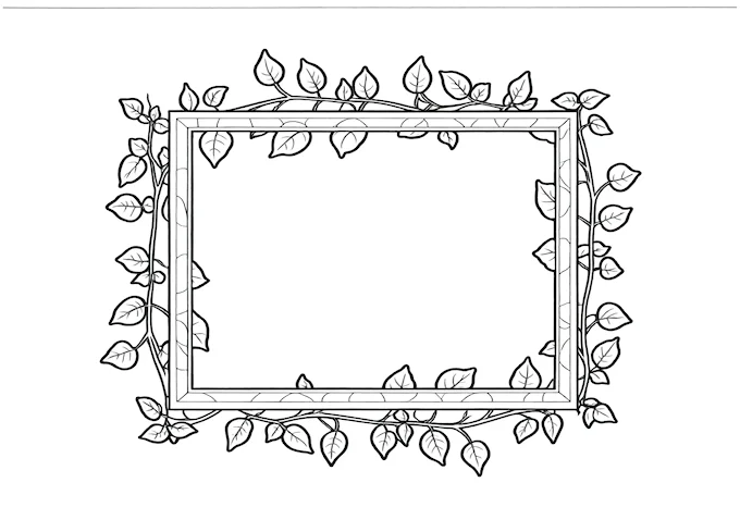 Decorative vines and leaves empty frame coloring page