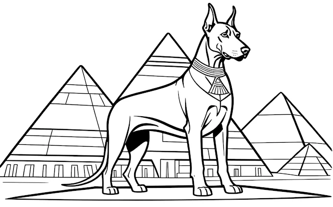 Dog in front of Pyramids of Giza