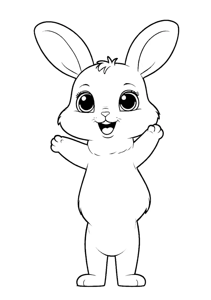 Cute Cartoon Bunny Rabbit Smiling at Camera Coloring Page