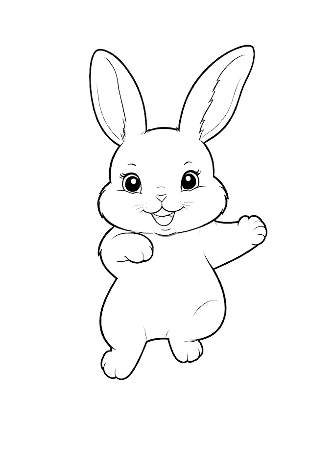 Smiling White Rabbit with Floppy Ears Against Black Background Coloring Page