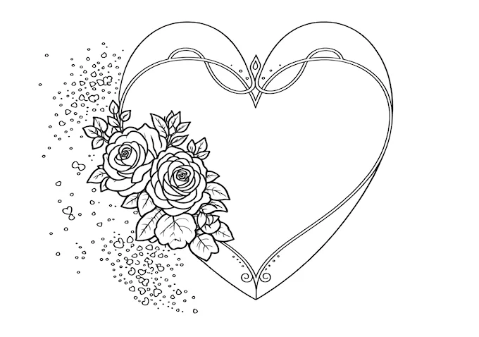 Intricate floral heart design coloring page