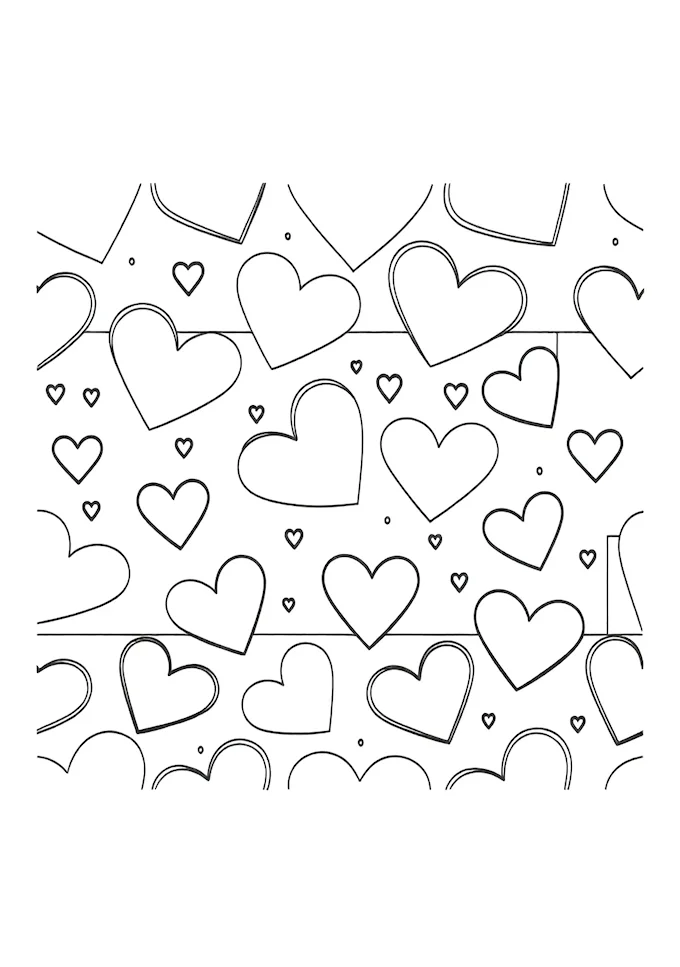 Heart pattern on white background coloring page