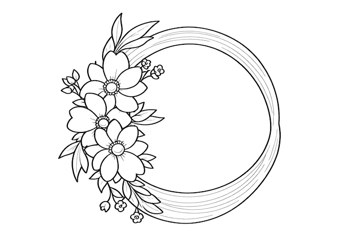 Black and white floral design composition coloring page