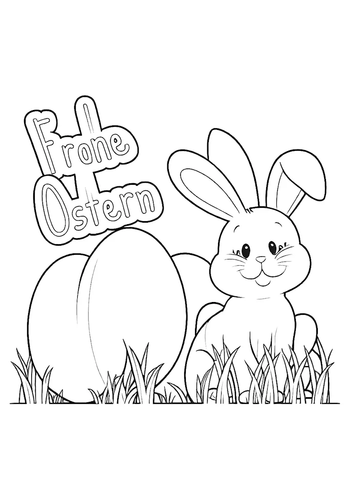 Cute bunny in grass with Easter egg background