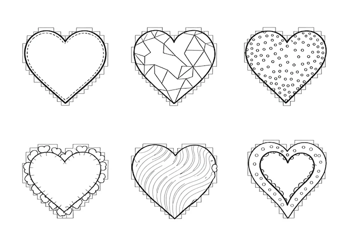 Variety of heart shapes design coloring page