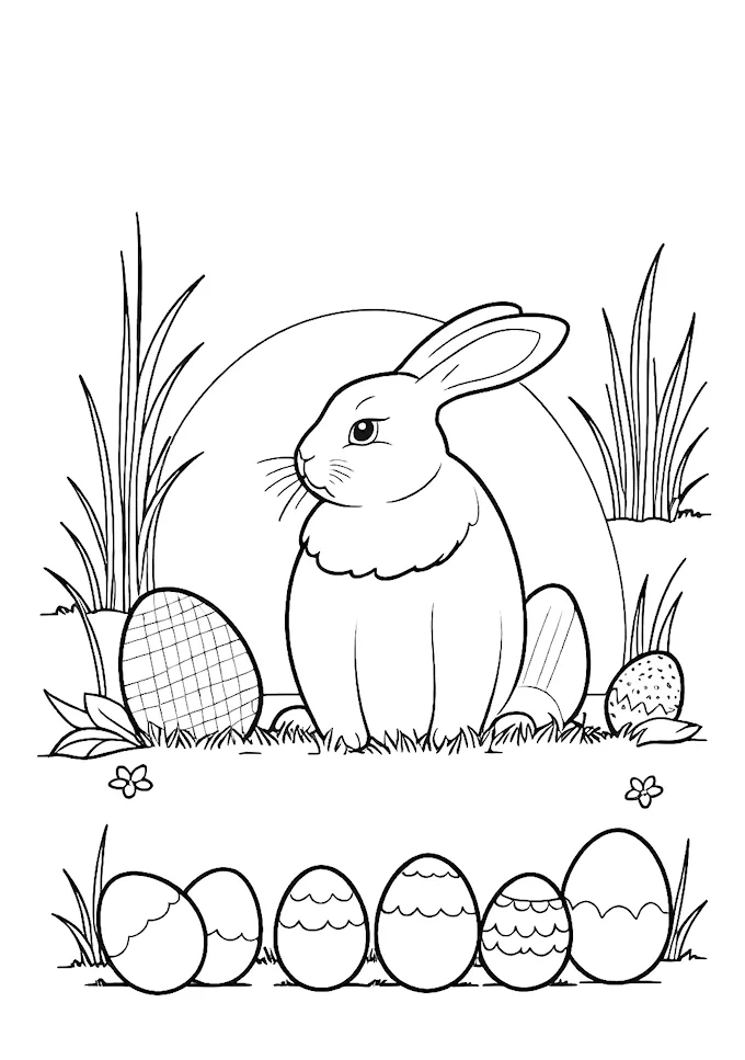 Easter Bunny with Hatching Eggs Coloring Page