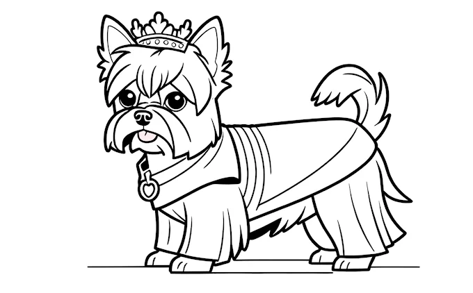 Small dog in sweater and crown with collars