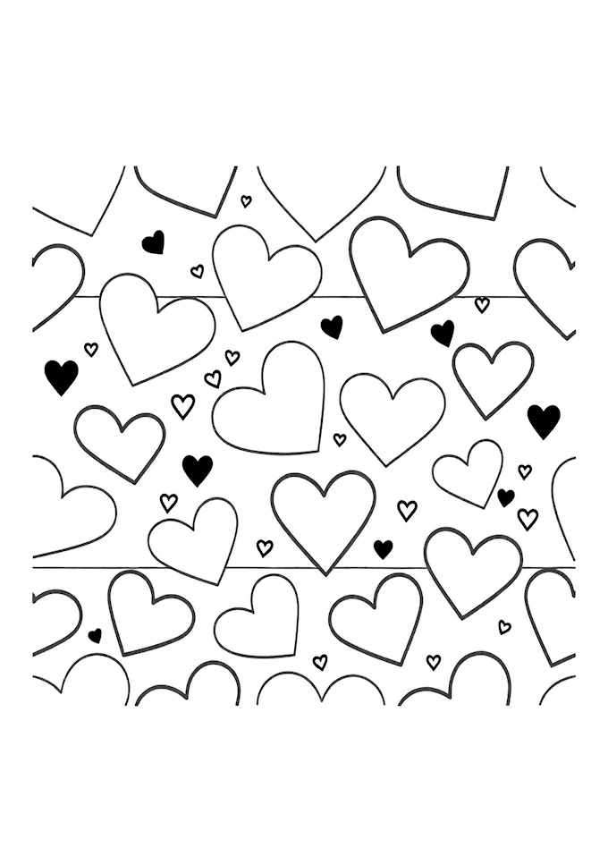 Valentine&#039;s Day heart pattern on white background coloring page