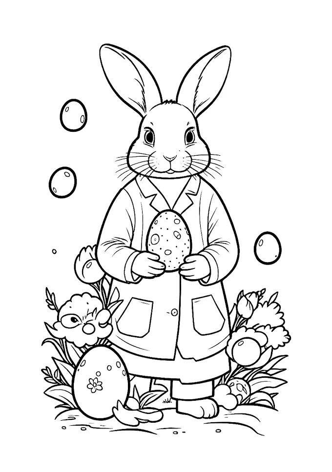 Rabbit with Overcoat Holding Eggs