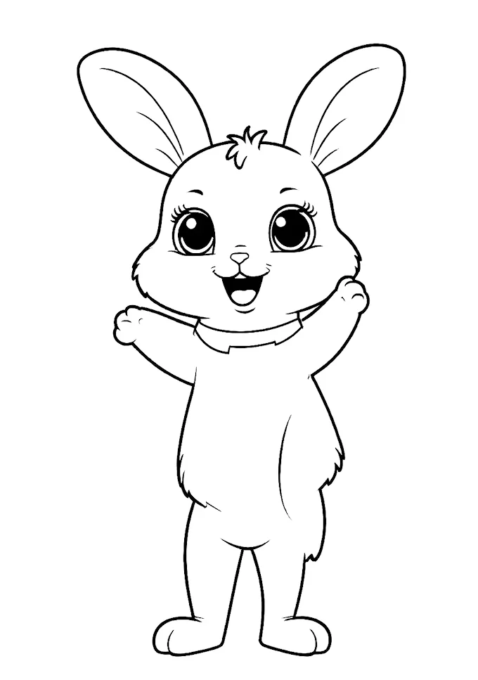 Cute Cartoon Bunny Rabbit Smiling at Camera Coloring Page