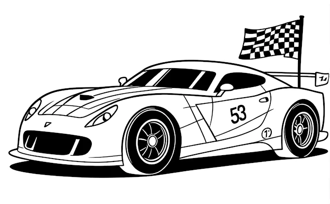 Racing car with checkered flag and number 3