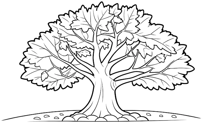 Tree with leaves coloring page