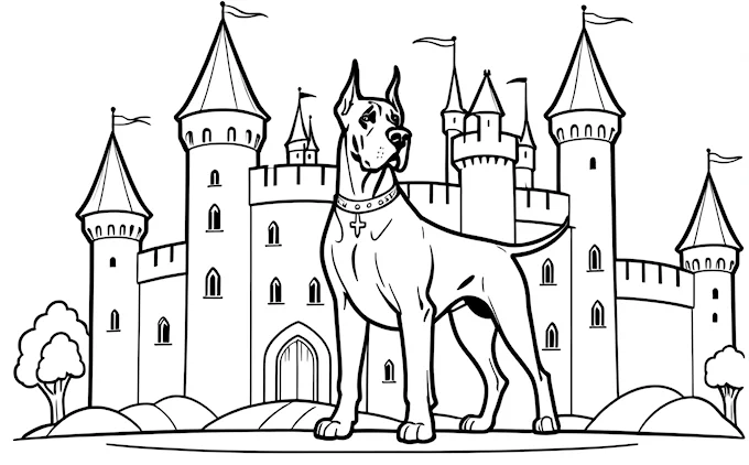 Dog in front of castle
