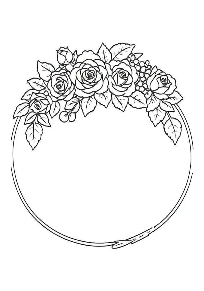 Elegant headpiece adorned with roses coloring page