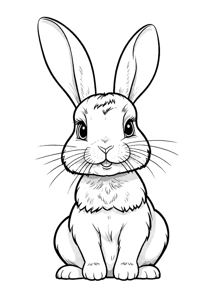 Close-Up of Bunny Rabbit in Black and White Coloring Page