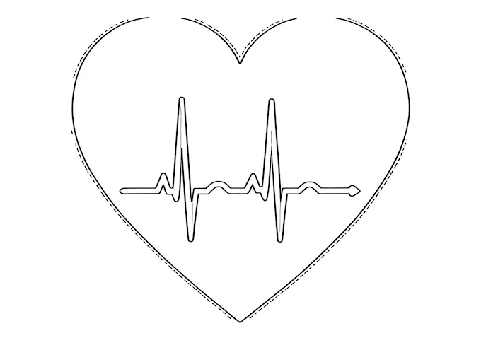 Heart-shaped EKG waveform coloring page