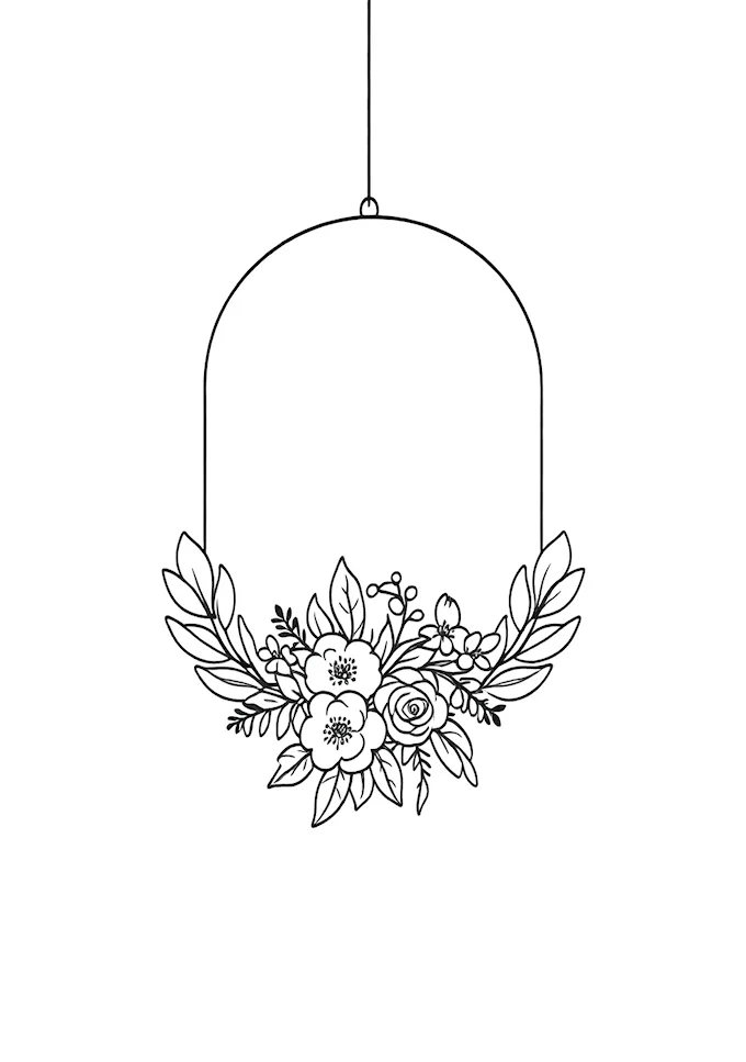 Decorative floral pendant frame coloring page