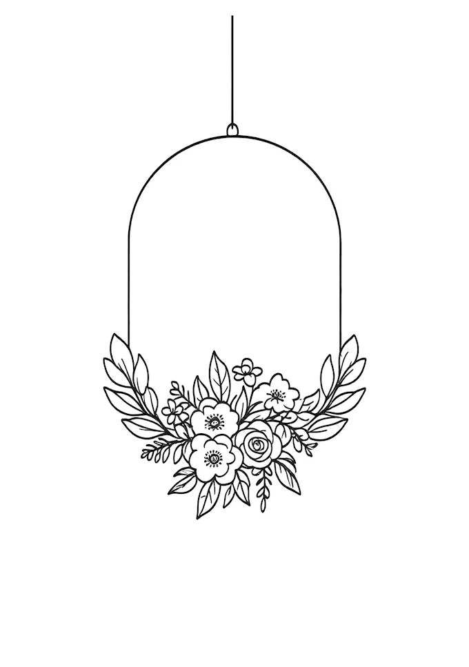 Floral frame pendant necklace coloring page
