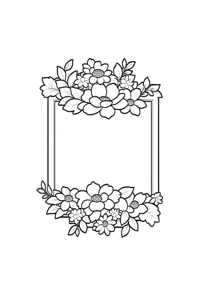 Decorative floral picture frame coloring page