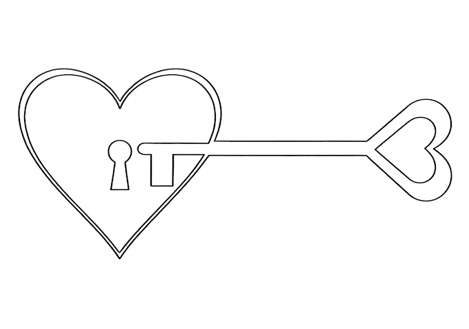 Heart-shaped logo with directional arrow coloring page