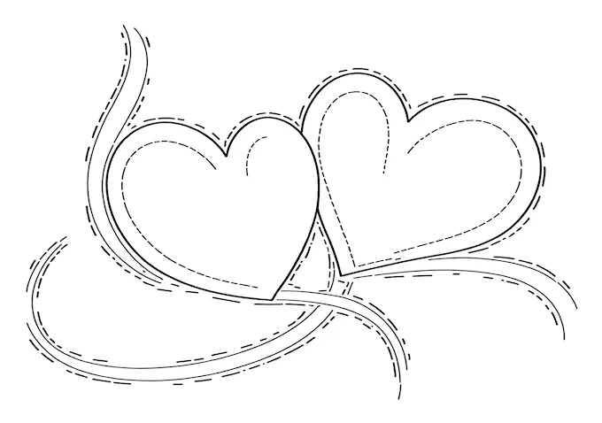 Two hearts blending together coloring page