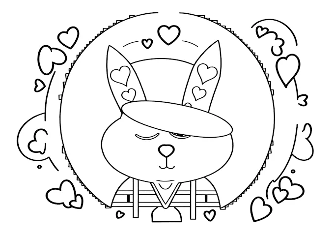 Fantasy Creature Coloring Page with Heart Decorations