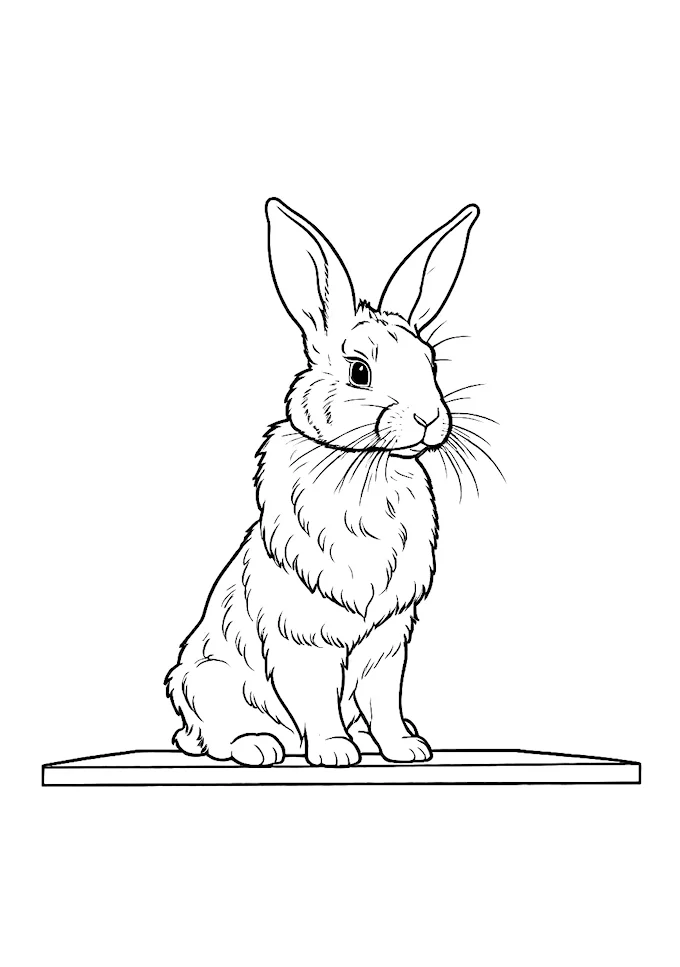 Adult Bunny Rabbit on Wooden Surface Coloring Page