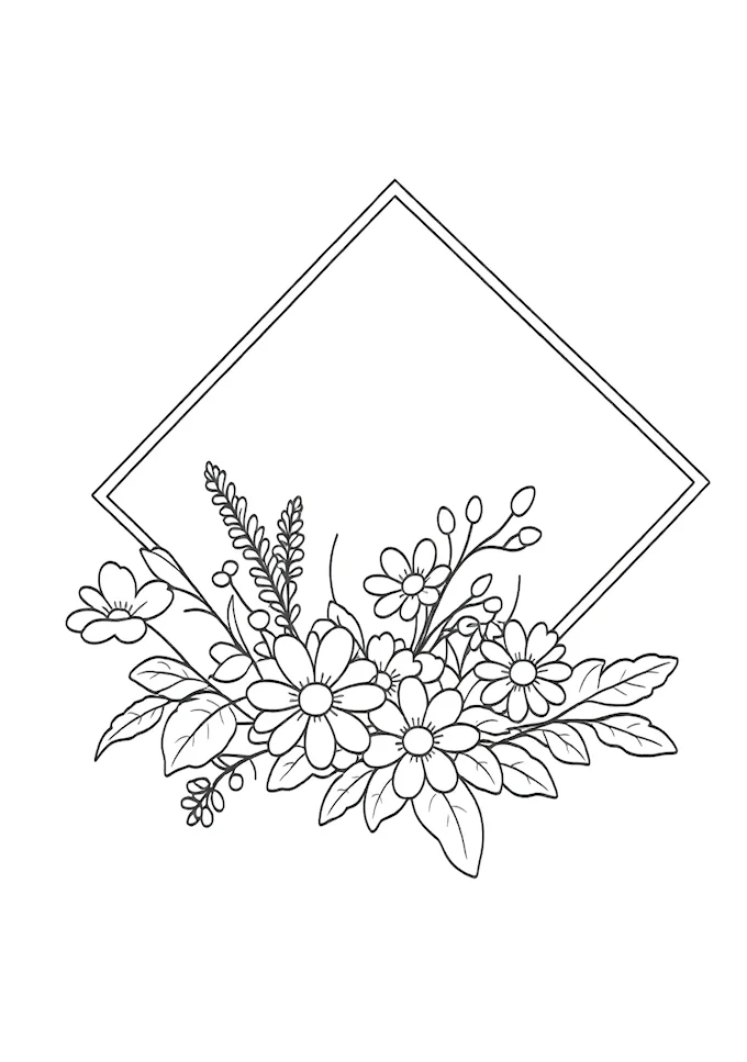 Black and white daisy flower arrangement coloring page