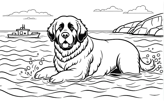 Dog sitting in water near a boat