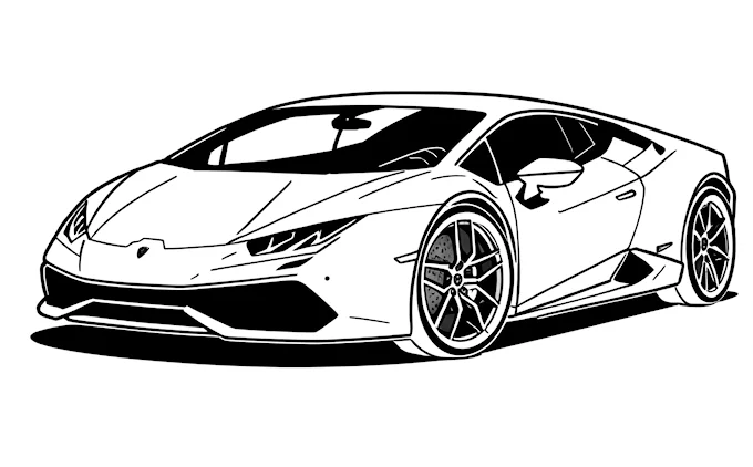 Sports car with hood up, front wheel drive, black and white