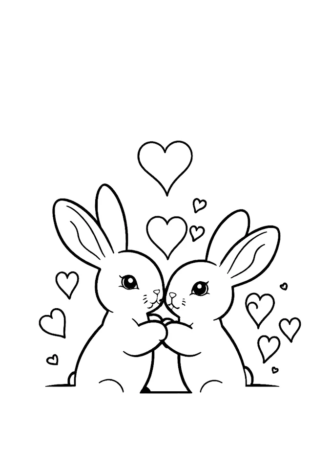 Rabbits kissing in a heart-filled backdrop illustration