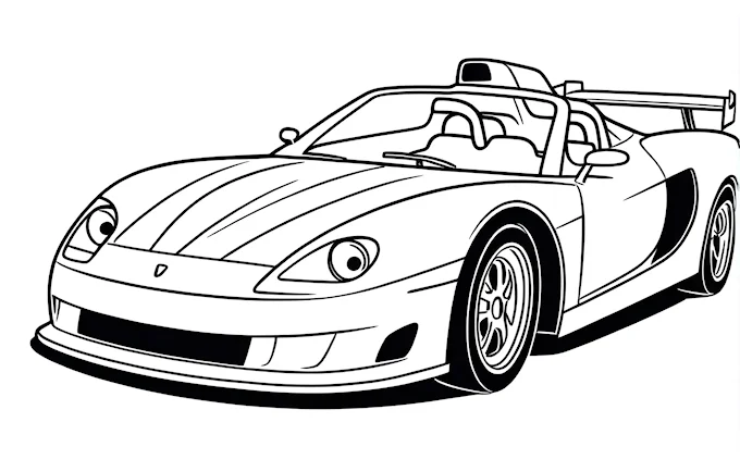 Cartoon sports car with large hood and windshield, digital rendering, cobra