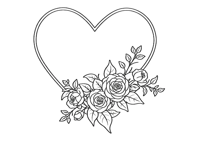 Heart-shaped design with floral motifs coloring page