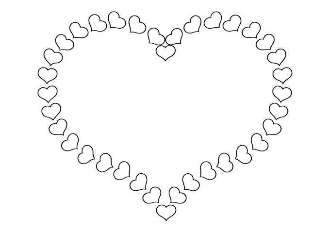 Heart design with layered circles and squares coloring page