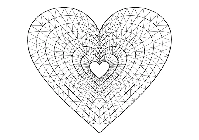 Heart-shaped design with diamond patterns coloring page