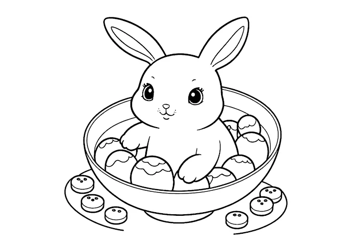 Rabbit-shaped black candies in a white bowl on wooden trays