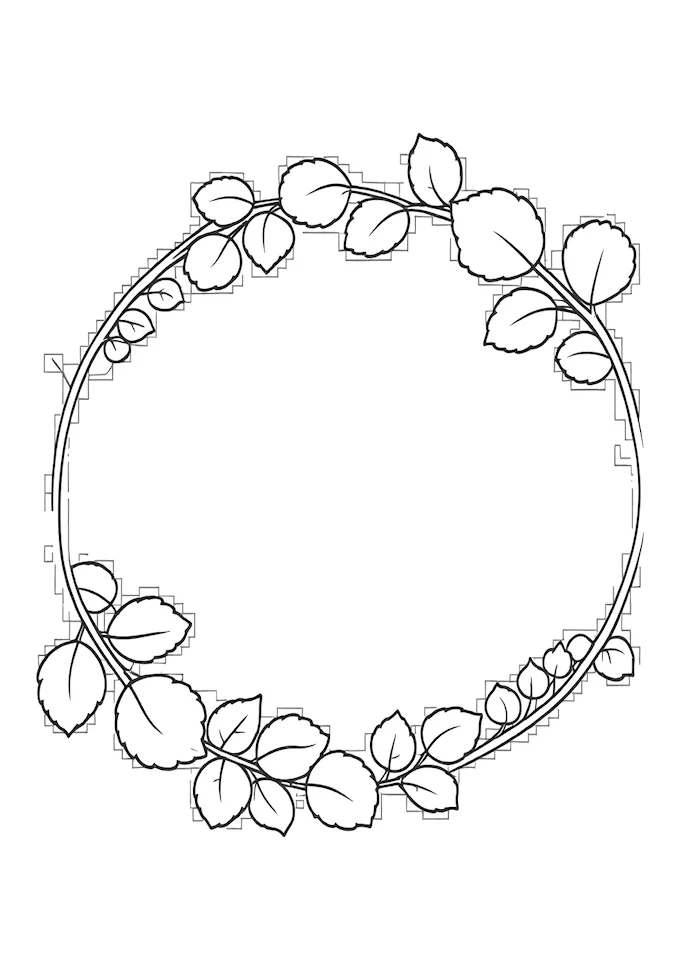 Black and white leaves circle pattern coloring page